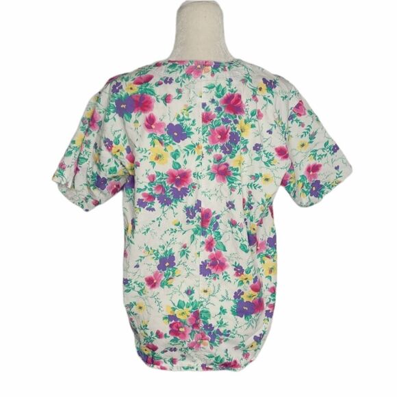 VINTAGE 90s top Gitano floral denim white button up‎ boxy shirt M - Picture 4 of 9